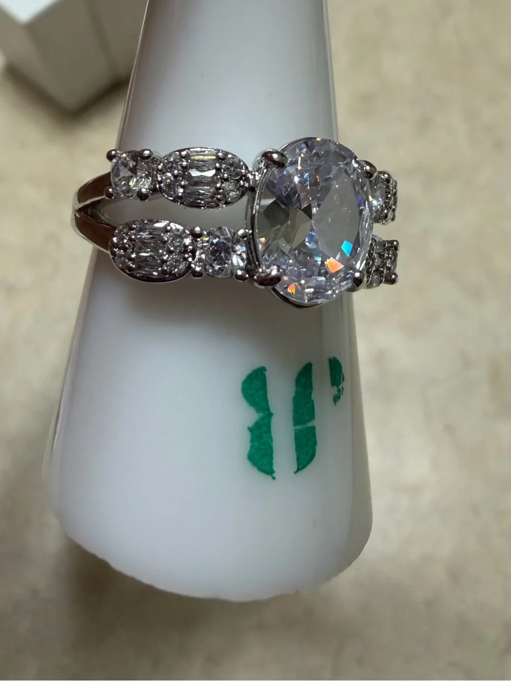 Bomb Party Size 9 Ring-Melded Whispers Diamond CZ on Rhodium RG87765